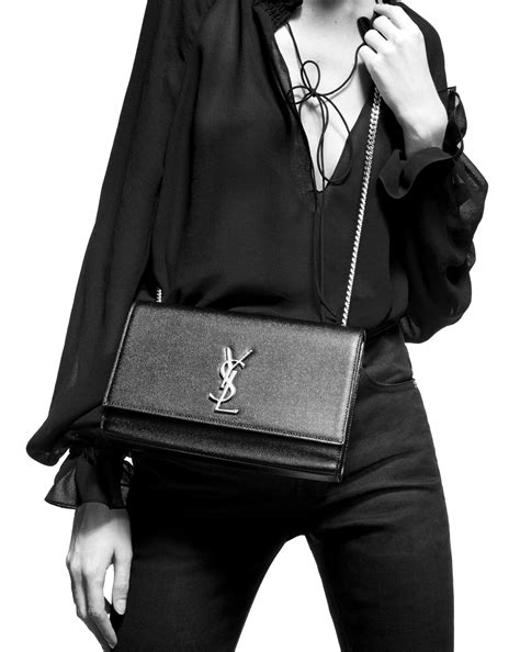 Saint Laurent Black Grain De Poudre Embossed Leather Kate 